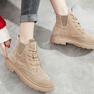 BRAND NEW. Lace-Up Ankle Boots. 3cm Heel. Color Tan. Size 7. Can fit up to 7.5.